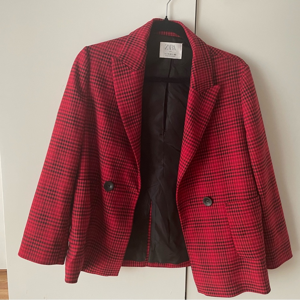 Zara Women's Red Checkered Blazer
